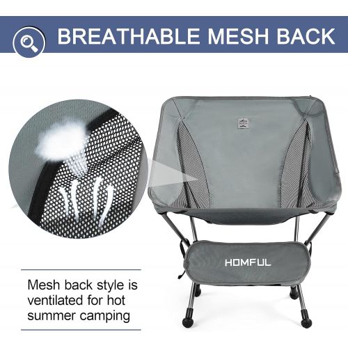  HOMFUL Camping Chair,Ultralight Portable Backpacking Chairs with Storage Bag Folding Chair for Outdoor,Camping,Hiking,Picnic,265lbs Capacity(Gray)