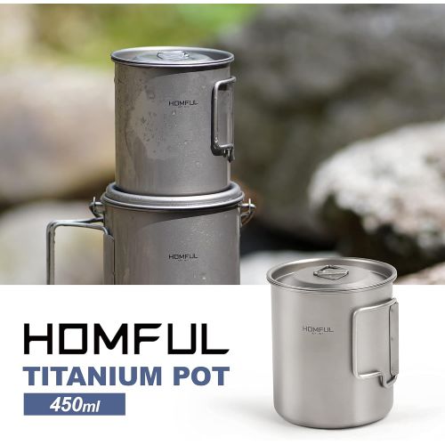  HOMFUL Titanium 450ml Camping Cup with Lid Cookware Mug Cooking Camping Pot with Mesh Bag for Backpacking Hiking Picnic