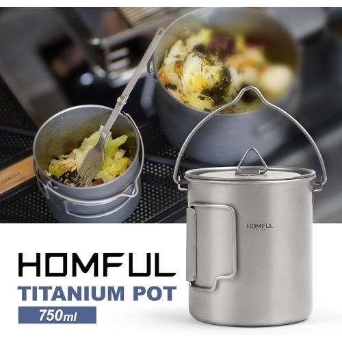  HOMFUL Titanium 750ml Camping Cup with Lid Cookware Mug Cooking Camping Pot with Mesh Bag for Backpacking Hiking Picnic