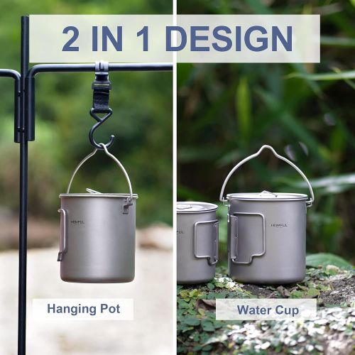  HOMFUL Titanium 750ml Camping Cup with Lid Cookware Mug Cooking Camping Pot with Mesh Bag for Backpacking Hiking Picnic