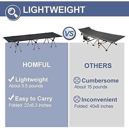  HOMFUL Camping Cot Lightweight Cot 75 inch Backpacking Cot Aluminum Compact Portable Cot Collapsible Sleeping Bed with Storage Bag for Adults Outdoor Hiking，Black