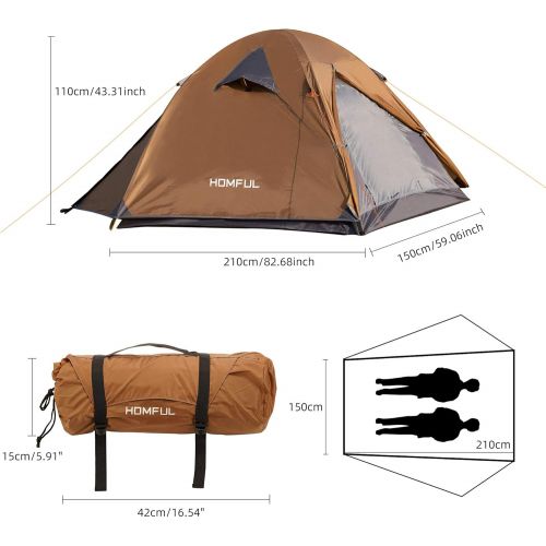  HOMFUL Camping Tent 2 Person,Ultralight Backpacking Tent Waterproof Windproof 2 Doors Tent Easy Setup for Hiking,Climbing,Mountaineering