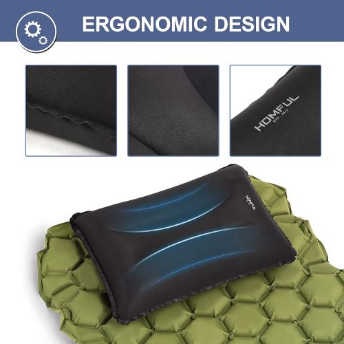  HOMFUL Camping Pillow Self Inflatable Ultralight Pillow for Neck Lumber Support Backpacking Pillow Travel Air Pillows for Camping Hiking Backpacking, Black