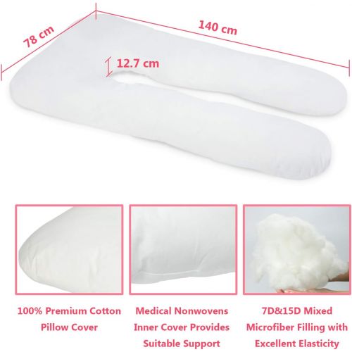  [아마존베스트]HOMFY Pregnancy Pillow U Shaped, 100% Luxury Cotton Maternity Pillow with Removable Pillow Cover, Supports Full Body and Alleviates Discomfort - White