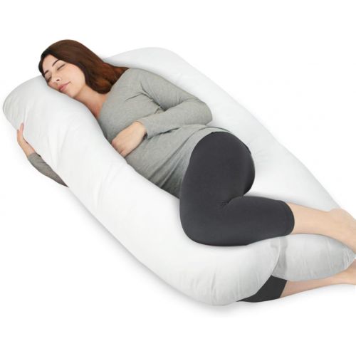  [아마존베스트]HOMFY Pregnancy Pillow U Shaped, 100% Luxury Cotton Maternity Pillow with Removable Pillow Cover, Supports Full Body and Alleviates Discomfort - White