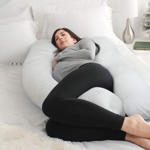  [아마존베스트]HOMFY Pregnancy Pillow U Shaped, 100% Luxury Cotton Maternity Pillow with Removable Pillow Cover, Supports Full Body and Alleviates Discomfort - White