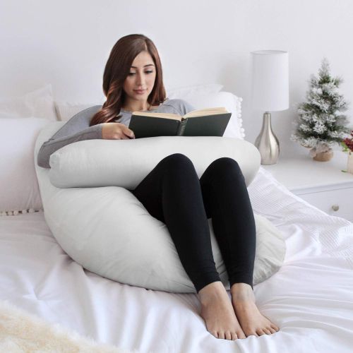  [아마존베스트]HOMFY Pregnancy Pillow U Shaped, 100% Luxury Cotton Maternity Pillow with Removable Pillow Cover, Supports Full Body and Alleviates Discomfort - White