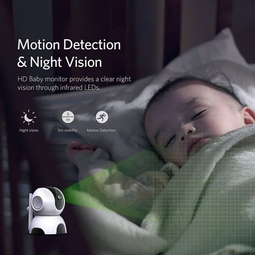  HOMIEE Video Baby Monitor with 720P Digital Camera, 5 Color LCD Display and 1000 Ft Long Range, Night Vision, VOX, 5 Lullabies, Two-Way Audio, SoundTemperature Alarm, Wall Mountin