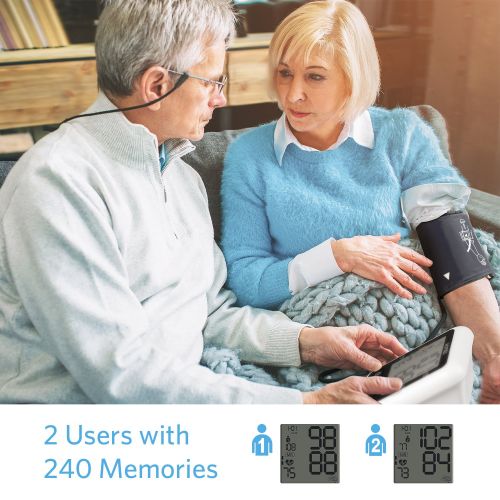  Blood Pressure Monitor with AC Adapter, HOMIEE Automatic Blood Pressure Machine, 2 Users with 240 Memories, 2.4 Large LCD Display & 22-42CM Large Arm Cuff, 4 AA Batteries Included,