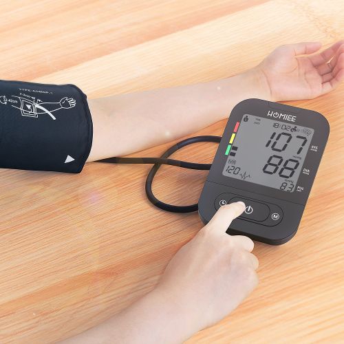  Blood Pressure Machine with AC Adapter, HOMIEE Blood Pressure Monitor with AFIB Detection, 2 Users 240 Memories, 2.4 LCD Display & 22-42CM Large Arm Cuff, 4X AA Batteries Included,