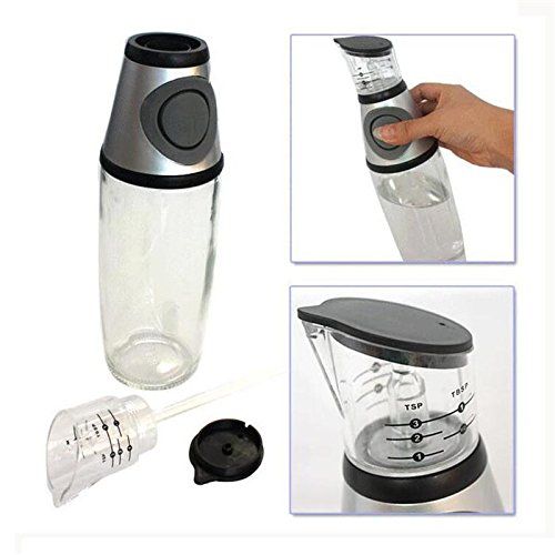  Olive Oil & Vinegar Dispenser, HOMKITCO Non-Drip Spout Portion Control Press and Measure Stainless Steel Glass Oil Bottle Weight Watcher for Kitchen Decor Easy Gadget Tools Glass C