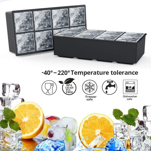  [아마존 핫딜]  [아마존핫딜]Eiswuerfelform Silikon XXL, HOMMINI 8-Fach Silikon Eiswuerfel Form Ice Cube Tray, Eiswuerfelbehalter Kuehl Aufbewahren, LFGB Zertifiziert und BPA Frei, Schwarz (2er Pack)