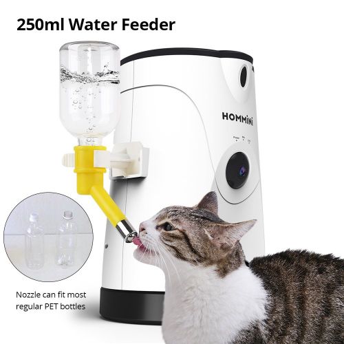  HOMMINI Smart Feeder, Automatic Pet Feeder with 110° HD Camera Video Voice Recording Real-time Sharing,250ml Water Feeder for Dog & Cat, Controlled by iPhone, Android or Other Smar