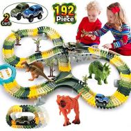 [아마존베스트]HOMOFY Dinosaur Toys 192Pcs Race Car Flexible Track, Create a Road,3 Dinosaurs,2 Cars Vehicle Playset,Perfect Birthday Toys for 3 4 5 6 Year Old Boys and Girls Kids