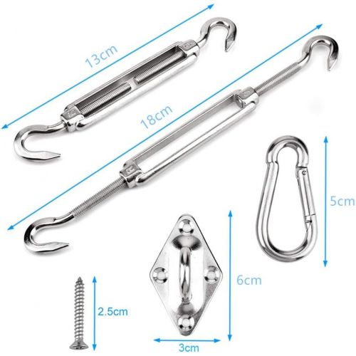  HOMPER Sonnensegel Befestigungs Kit, Sonnensegel Zubehoer Montage fuer Viereckigen Dreieckigen Sonnensegeln Rostfreier Edelstahl(12-teiliges Set fuer Viereck + 16st Schrauben)