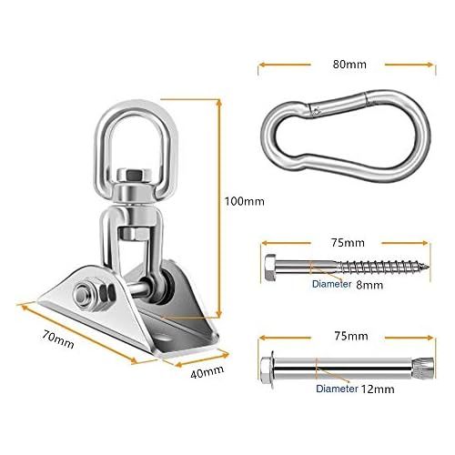  HOMPER 360°Drehen Deckenhaken 304 Edelstahl 450KG Kapazitat mit M8 Karabiner Schaukel Schaukelhaken fuer Hangesessel Beton Holz Yoga Hangematte Stuhl Sandsack Wand-Haken Gym 2-teili