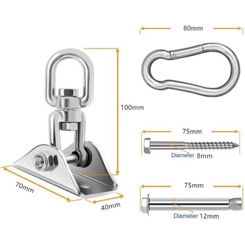  HOMPER 360°Drehen Deckenhaken 304 Edelstahl 450KG Kapazitat mit M8 Karabiner Schaukel Schaukelhaken fuer Hangesessel Beton Holz Yoga Hangematte Stuhl Sandsack Wand-Haken Gym 2-teili