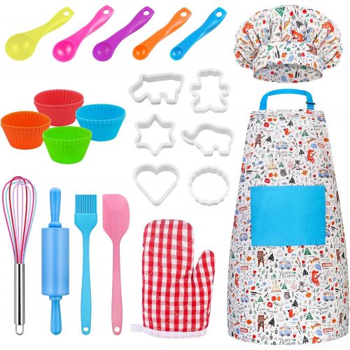  [아마존베스트]Kids Baking Set Hompo Real Baking Tools for Girl Boy Gifts Set,30 Pcs Kid Cooking Set Includes Kids Apron, Chef Hat, Oven Mitt and Baking Tools