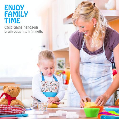  [아마존베스트]Kids Baking Set Hompo Real Baking Tools for Girl Boy Gifts Set,30 Pcs Kid Cooking Set Includes Kids Apron, Chef Hat, Oven Mitt and Baking Tools