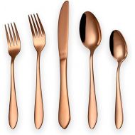 Titanium Rose Gold Plated Stainless Steel Flatware Set 20 Piece, Rose Gold Flatware Set, Copper Silverware Set Service for 4 (Shiny copper)