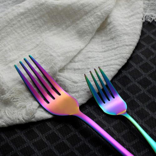  HOMQUEN Colorful Flat product 30Pieces Set Stainless Steel Knives Forks Spoons Set For 6Persons (Rainbow Set of 6)
