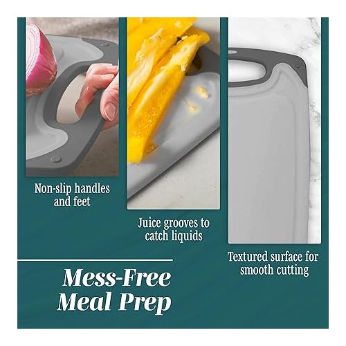  HOMWE Cutting Boards for Kitchen - Chopping Board 3-Pack w/Different Sizes and Non Slip Handles - Reversible, Large Cutting Board Set - Unique Gifts for Cooks Who Have Everything - Gray on Gray