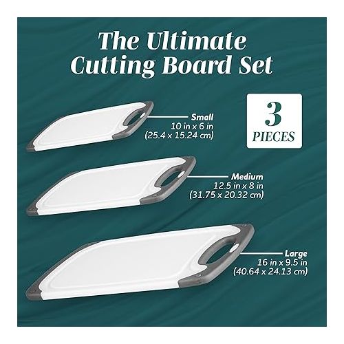  HOMWE Cutting Boards for Kitchen - Chopping Board 3-Pack w/Different Sizes and Non Slip Handles - Reversible, Large Cutting Board Set - Unique Gifts for Cooks Who Have Everything - Black