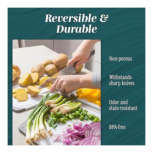  HOMWE Cutting Boards for Kitchen - Chopping Board 3-Pack w/Different Sizes and Non Slip Handles - Reversible, Large Cutting Board Set - Unique Gifts for Cooks Who Have Everything - Black