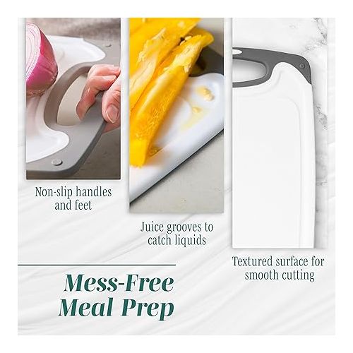  HOMWE Cutting Boards for Kitchen BPA Free- Chopping Board 3-Pack w/Different Sizes and Non Slip Handles - Reversible, Large Cutting Board Set - Unique Gifts for Cooks Who Have Everything - Gray