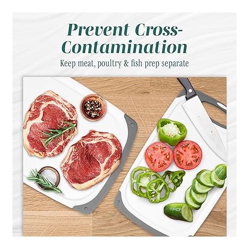  HOMWE Cutting Boards for Kitchen BPA Free- Chopping Board 3-Pack w/Different Sizes and Non Slip Handles - Reversible, Large Cutting Board Set - Unique Gifts for Cooks Who Have Everything - Gray