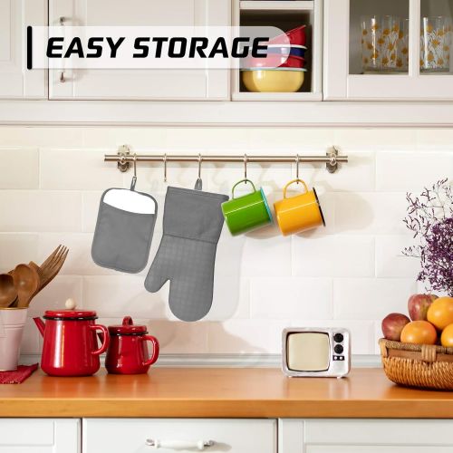  [아마존베스트]HOMWE Silicone Kitchen Pot Holders with Pockets, 2 Pc Set Trivet, Steam and Heat Resistant Hand and Countertop Protection Hot Pads, Non-Slip Grip potholders, Terrycloth Interior Li