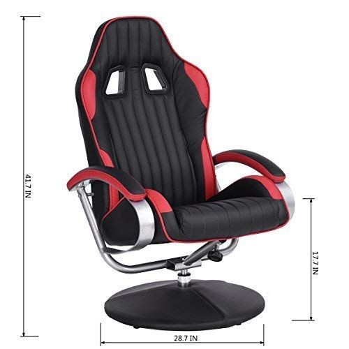  HOMY CASA Leisure Recliner and Ottoman Chair Set, Racing Car Seat Wrapped PU Leather Base Chair for Office Living Room, Black+Red