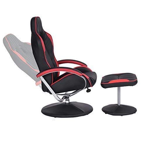  HOMY CASA Leisure Recliner and Ottoman Chair Set, Racing Car Seat Wrapped PU Leather Base Chair for Office Living Room, Black+Red