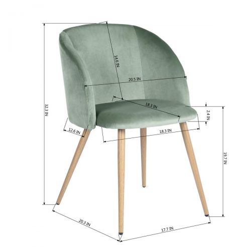  HOMY CASA HomyCasa Dining Chair Set of 2 Living Room Side Chair Guest Chair Velvet Fabric Ergonomic Padded Seat Armrest with Metal Legs Scandinavian Style Indoor Coffee Shop (Green)