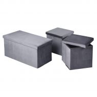 HOMY CASA Set of 3 Foldable Storage 2 pcs Cube and 1 Rectangle Basket Bin, Ottoman Chair (Grey)