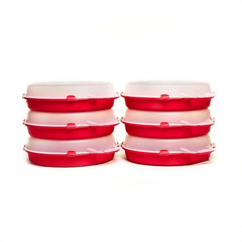  HOMZ Holiday Wreath Plastic Storage Box, Up to 24, Red with Clear Lid, 6-Pack