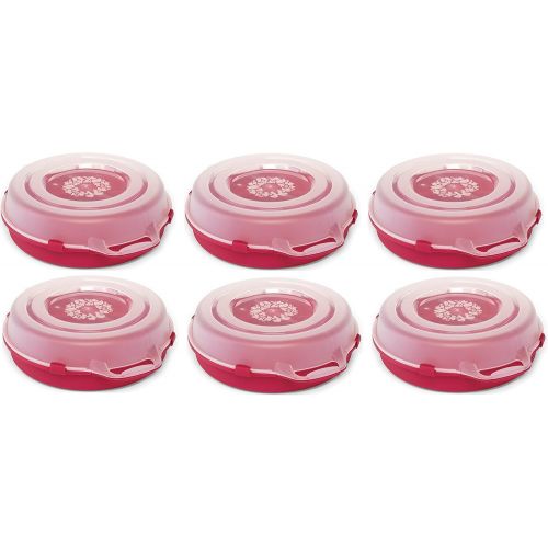  HOMZ Holiday Wreath Plastic Storage Box, Up to 24, Red with Clear Lid, 6-Pack