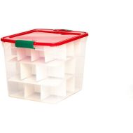 Homz Holiday Ornament Storage Tote Box, Latching Handles, 64 Quart, Clear with Red Lid, Stackable, 6-Pack