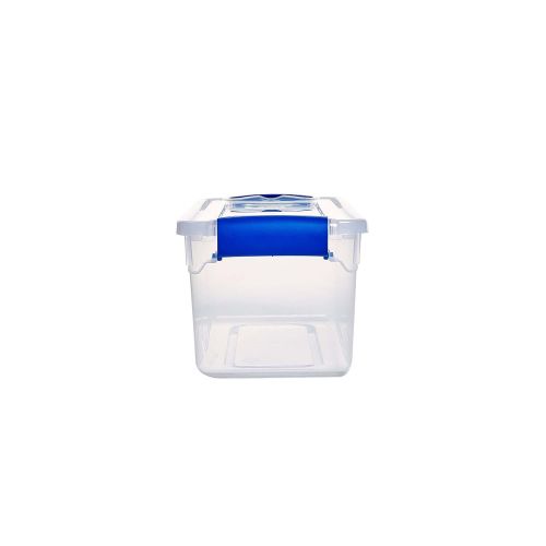  HOMZ Homz Plastic Storage, Modular Stackable Storage Bins with Blue Latching Handles, 7.5 Quart, Clear, 5-Pack