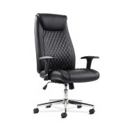 HON Sadie Executive Computer Chair- Height-Adjustable Arms for Office Desk, Black Leather with Chrome Accents (HVST330)