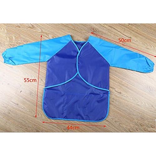  [아마존베스트]Honbay Kids Waterproof Long-sleeved Smock Apron Bib for Eating Painting Kitchen Classroom, Community Event, Crafts & Art Painting Activity 5-8Year (Blue)