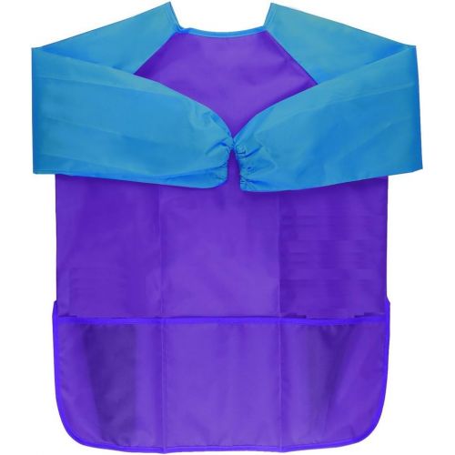  [아마존베스트]Honbay Kids Waterproof Long-sleeved Smock Apron Bib for Eating Painting Kitchen Classroom, Community Event, Crafts & Art Painting Activity 5-8Year (Blue)