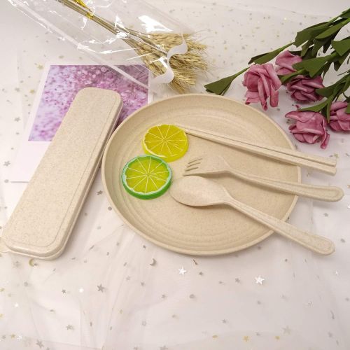  [아마존베스트]Honbay 3PCS Portable Cutlery Boreal Europe Style Healthy Eco-Friendly Wheat Straw Spoon Chopstick Fork Tableware set for Travel, Picnic, Camping or Just for Daily Use (Beige)