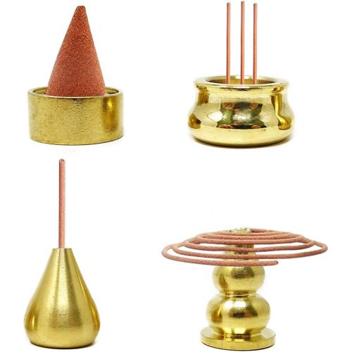  인센스스틱 Honbay 4PCS Brass Incense Holder Incense Stick Holder Mini Incense Cone Burner Alloy Ash Catcher for Indoor Outdoor Use (4 Styles)