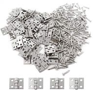 HONBAY 50PCS Miniature Dollhouse Hinges Jewelry Box Tiny Hardware Accessories with 200PCS Screws (Silver)