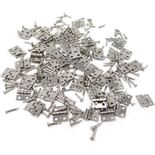  HONBAY 50PCS Miniature Dollhouse Hinges Jewelry Box Tiny Hardware Accessories with 200PCS Screws (Silver)