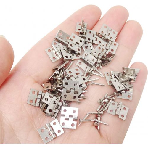  HONBAY 50PCS Miniature Dollhouse Hinges Jewelry Box Tiny Hardware Accessories with 200PCS Screws (Silver)