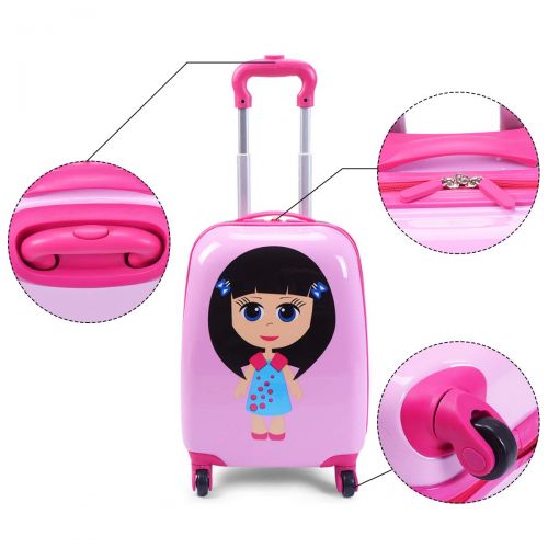  HONEY JOY 2 Pc Kids Luggage, 12’’ 16’’ Carry On Luggage Set with Wheels, Travel Suitcase with Backpack for Boys and Girls (Girls)