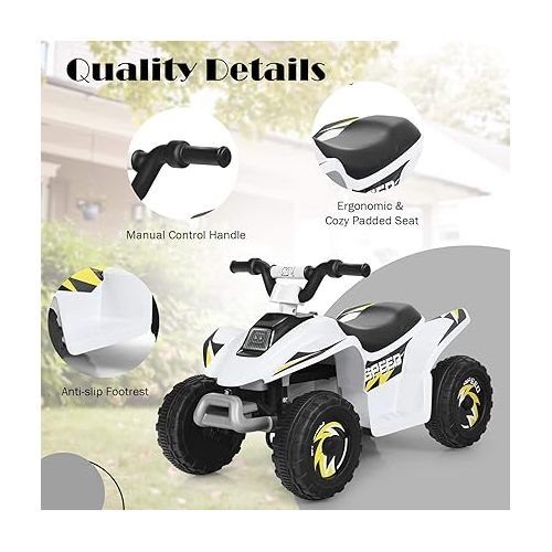  HONEY JOY Ride On ATV, 6V Mini Off-Road Battery Powered Motorized Quad for Kids, 2 Speeds, Anti-Slip Wheels, RWD 4-Wheeler Electric Ride On Toy Car for Toddlers (White)