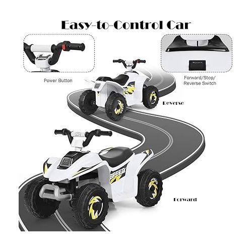  HONEY JOY Ride On ATV, 6V Mini Off-Road Battery Powered Motorized Quad for Kids, 2 Speeds, Anti-Slip Wheels, RWD 4-Wheeler Electric Ride On Toy Car for Toddlers (White)